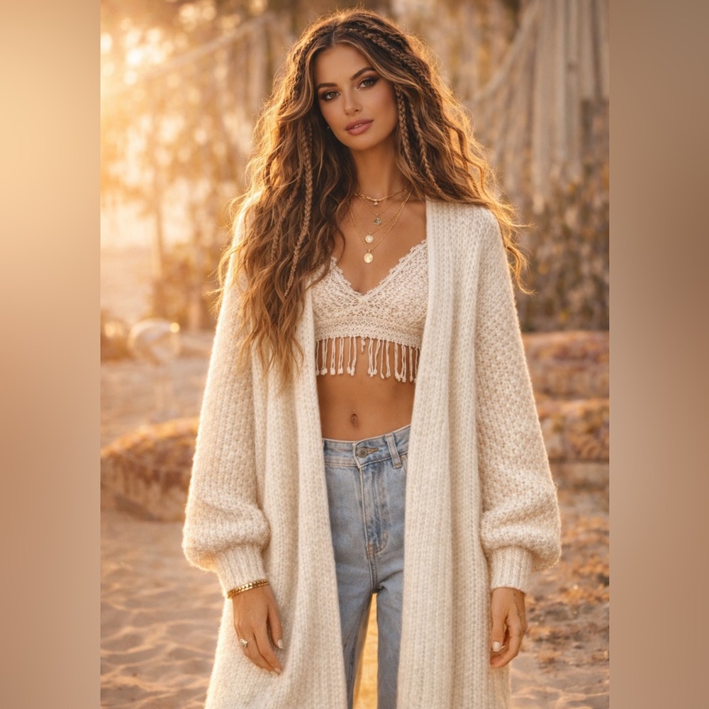 🆕 POL Cream Open-Front Sweater